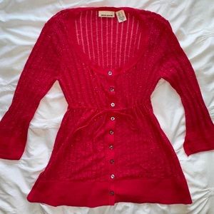 DKNY Jeans Y2K hot pink/red cardigan with silver strings & cinch tie at waist